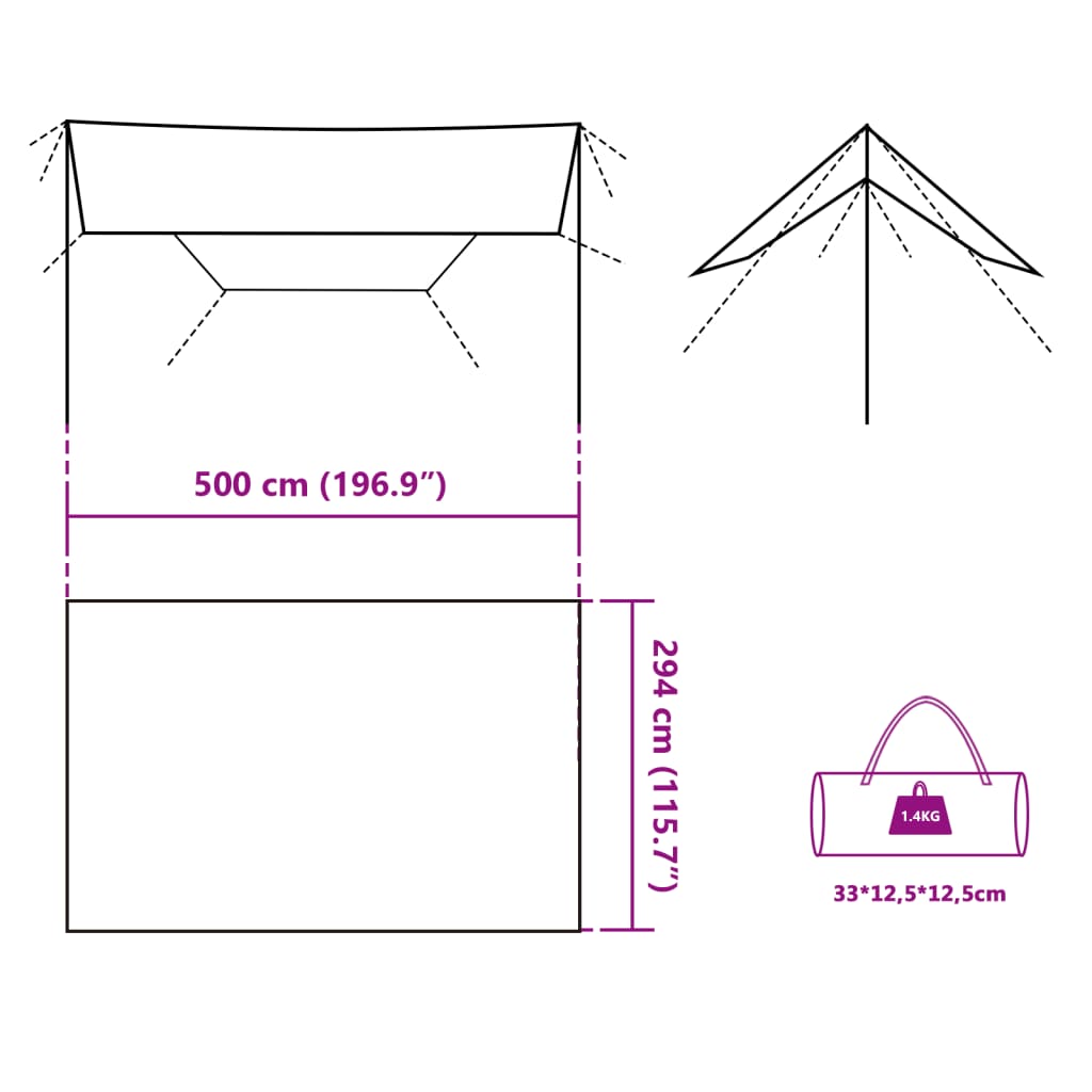 vidaXL kempinga tents, pelēka, oranža, 500x294 cm, ūdensizturīga