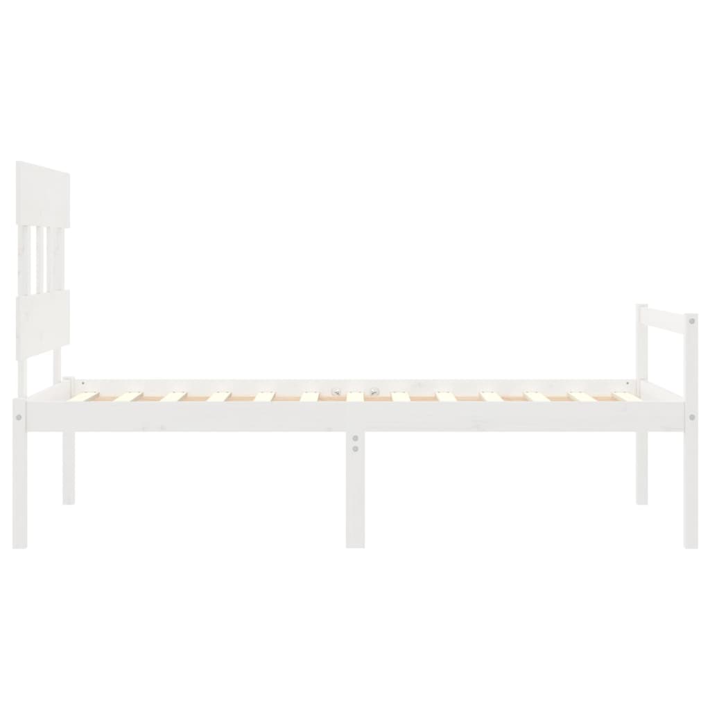 vidaXL gulta ar galvgali senioriem, balts, 100x200 cm, masīvkoks