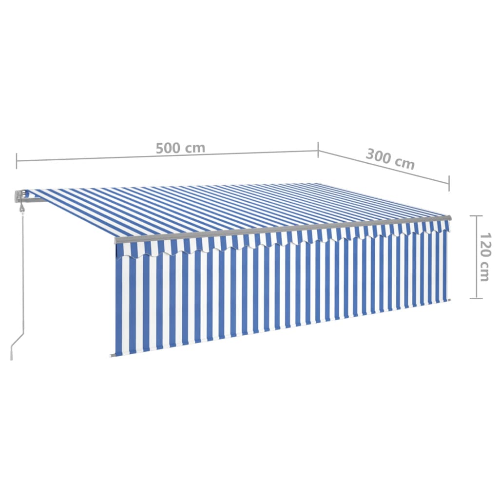 vidaXL izvelkama markīze ar žalūziju, 5x3 m, automātiska, zili balta