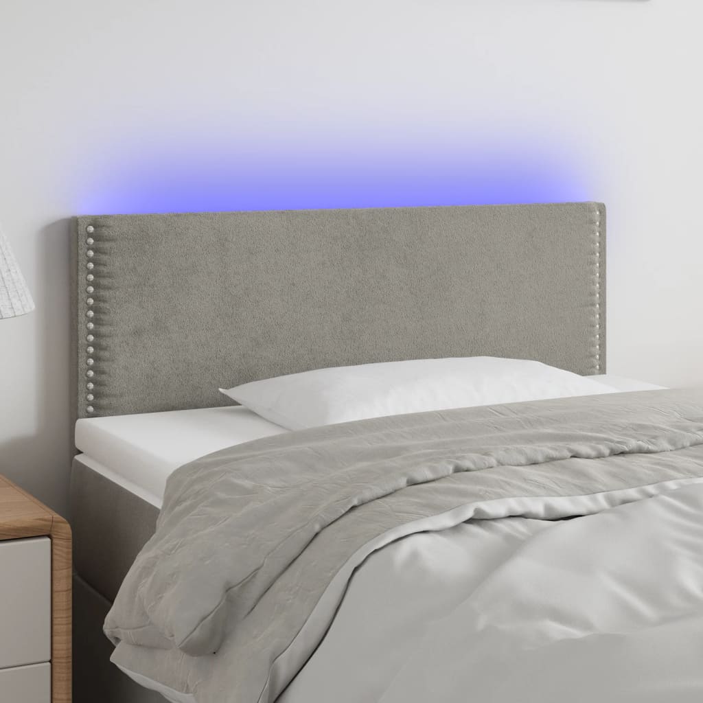 vidaXL gultas galvgalis ar LED, 100x5x78/88 cm, gaiši pelēks samts