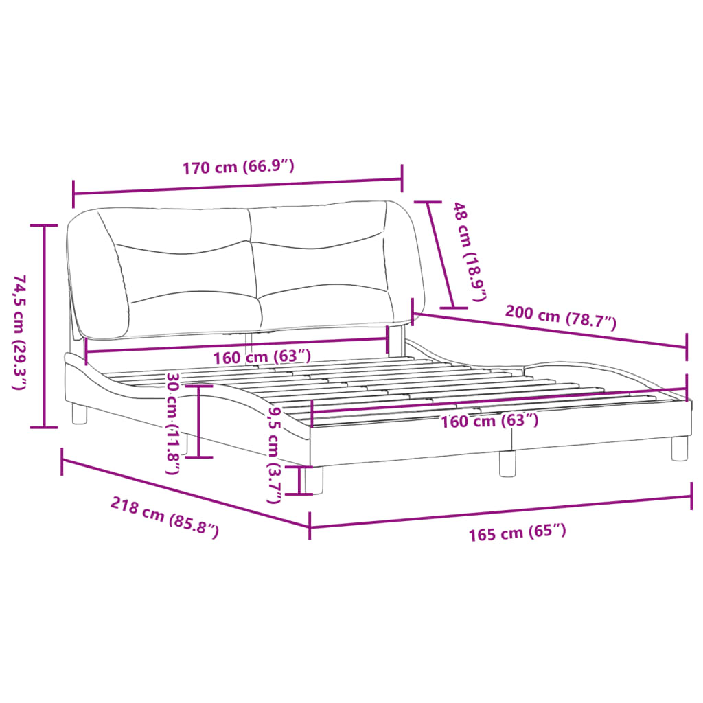 vidaXL gultas rāmis ar galvgali, melns, 160x200 cm, mākslīgā āda