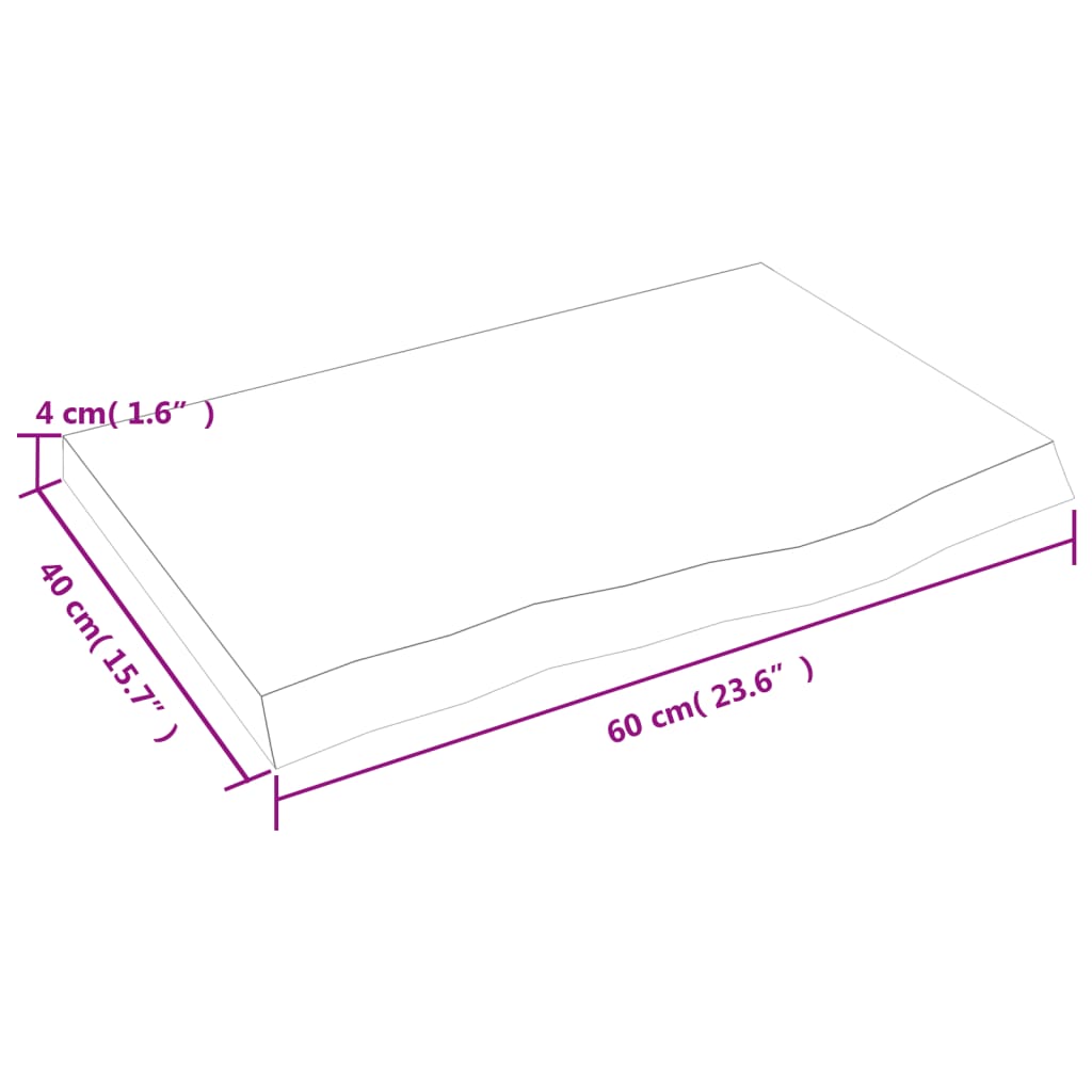 vidaXL galda virsma, 60x40x(2-4) cm, neapstrādāts ozola masīvkoks