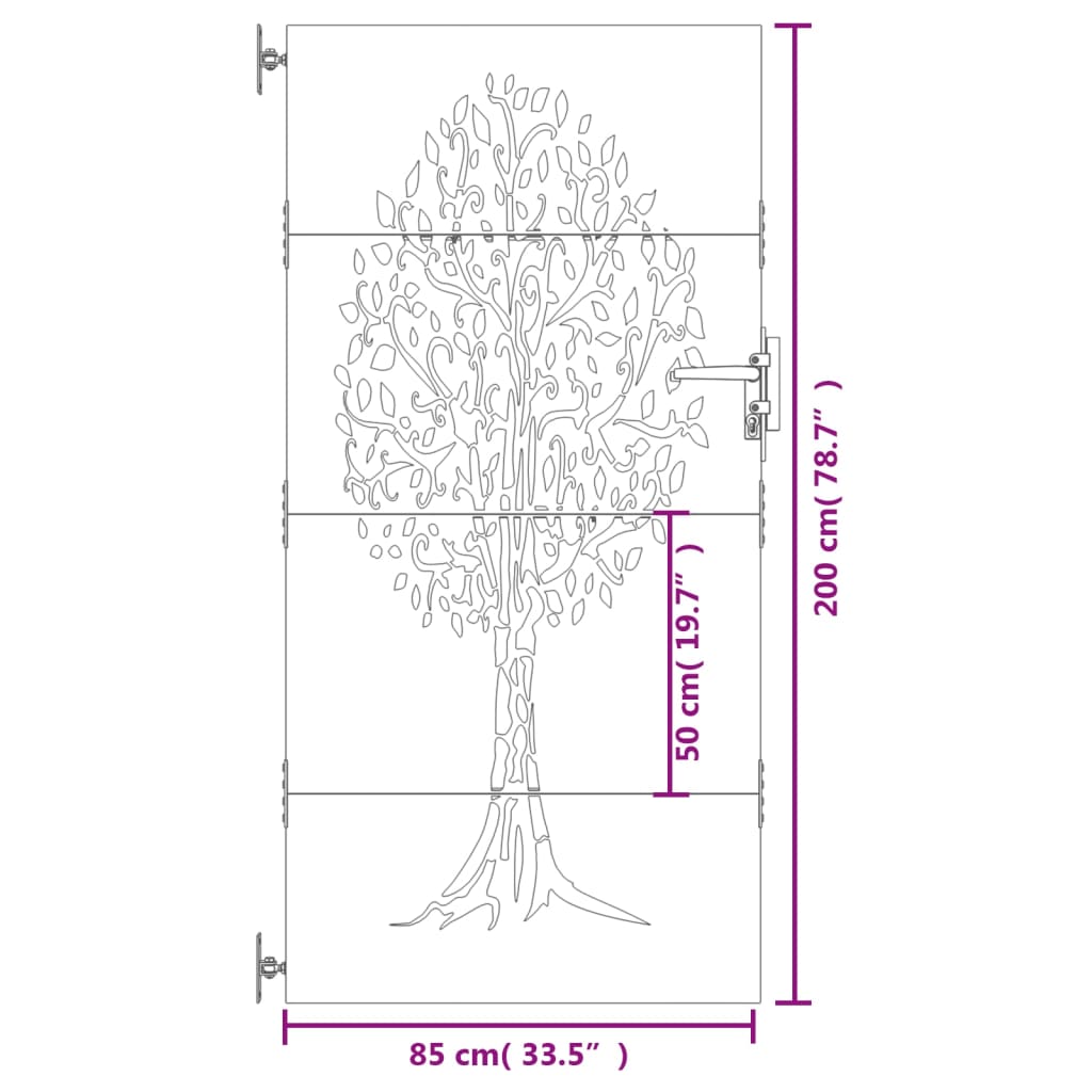 vidaXL dārza vārti, 85x200 cm, tērauds ar rūsas efektu, koka dizains