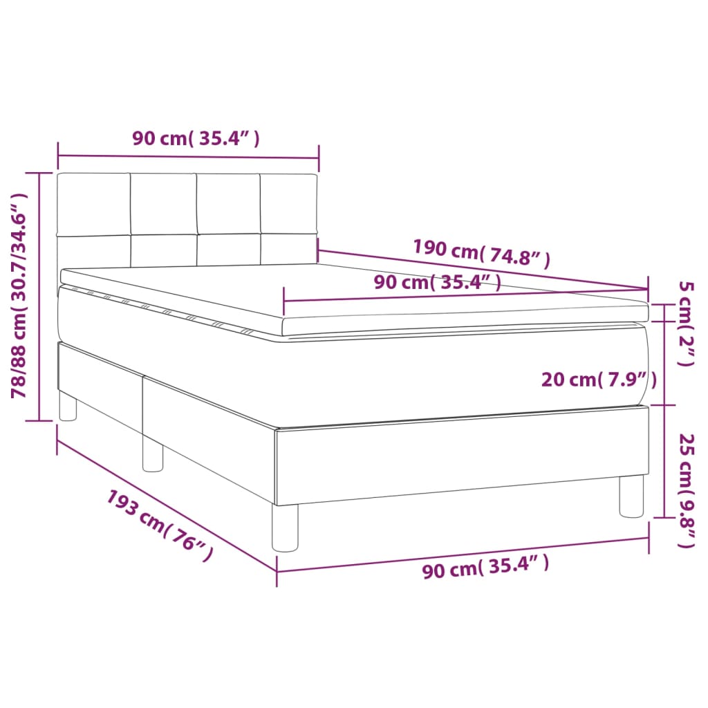 vidaXL atsperu gulta ar matraci, LED, tumši zaļš samts, 90x190 cm