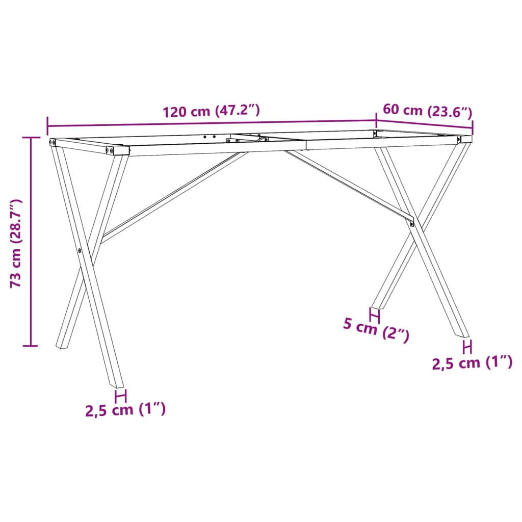 vidaXL virtuves galda kājas, X-forma, 120x60x73 cm, čuguns