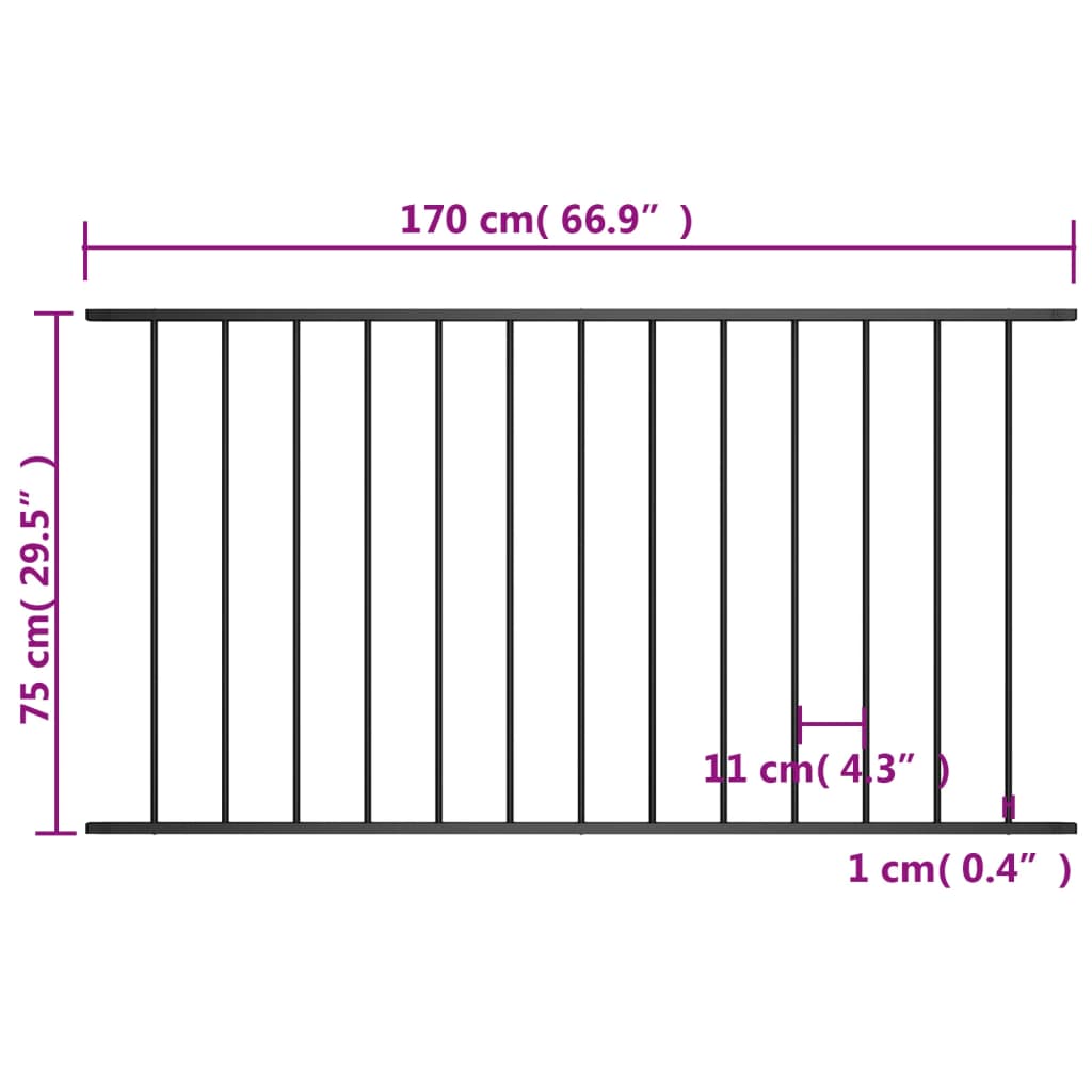 vidaXL žoga panelis, melns, 1,7x0,75 m, pulverkrāsots tērauds