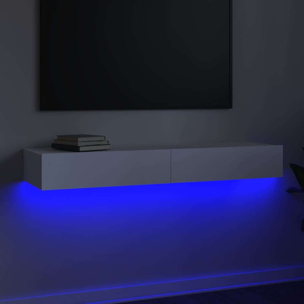 vidaXL TV galdiņš ar LED lampiņām, balts, 120x35x15,5 cm