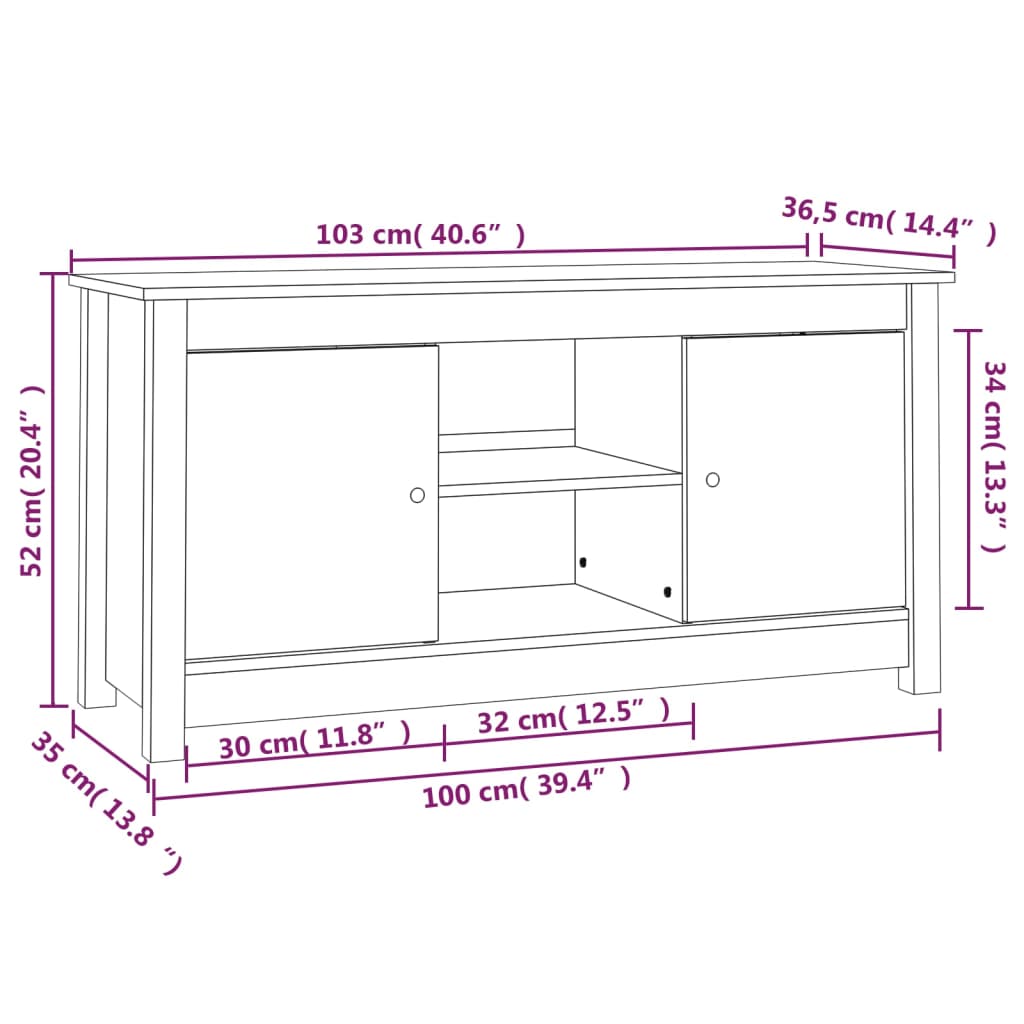 vidaXL TV skapītis, medus brūns, 103x36,5x52 cm, priedes masīvkoks