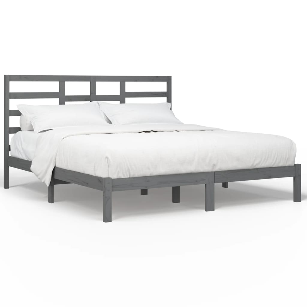 vidaXL gultas rāmis, pelēks, masīvkoks, 180x200 cm, liels, divvietīgs