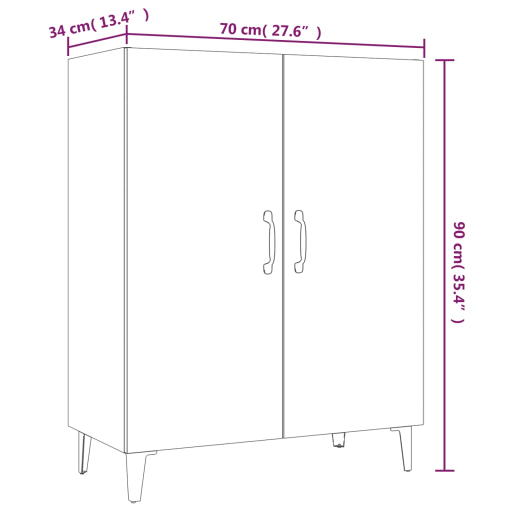 vidaXL kumode, ozolkoka krāsa, 70x34x90 cm, inženierijas koks