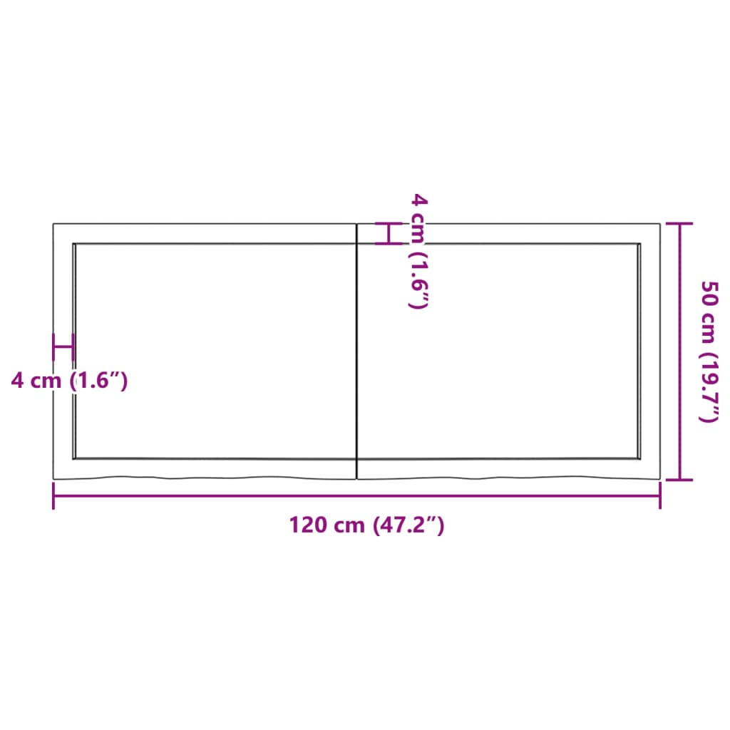 vidaXL sienas plaukts, gaiši brūns, 120x50x(2-4) cm, ozola masīvkoks