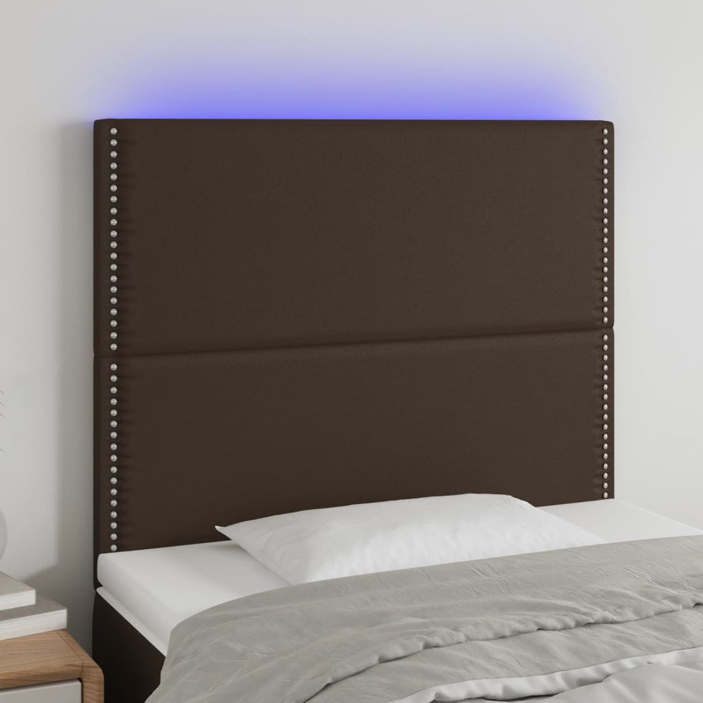 vidaXL gultas galvgalis ar LED, 100x5x118/128 cm, brūna mākslīgā āda