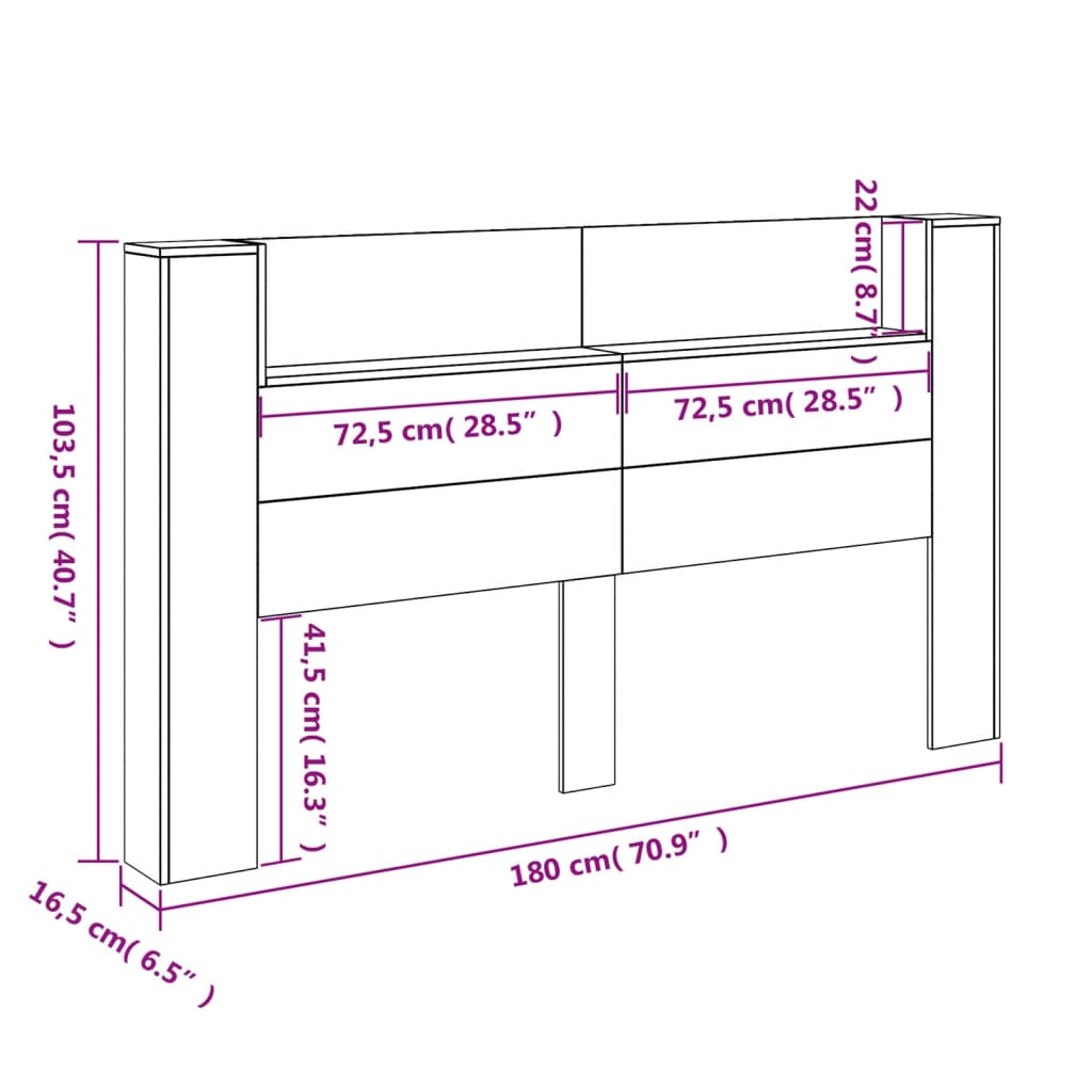 vidaXL galvgaļa skapis ar LED, melns, 180x16,5x103,5 cm