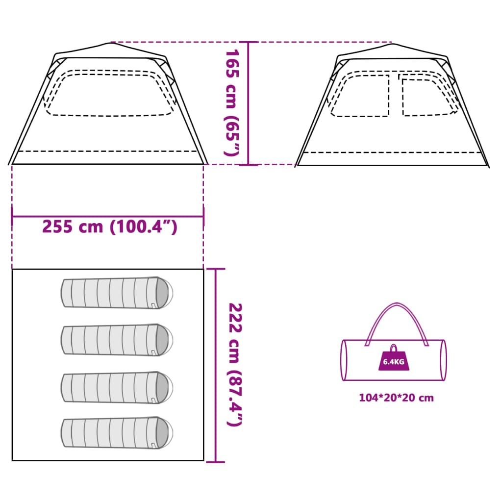 vidaXL kempinga telts 4 personām, kupola forma, zaļa