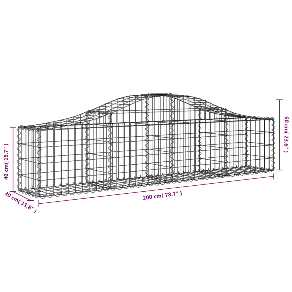 vidaXL arkveida gabiona grozi, 12 gb., 200x30x40/60 cm, cinkota dzelzs