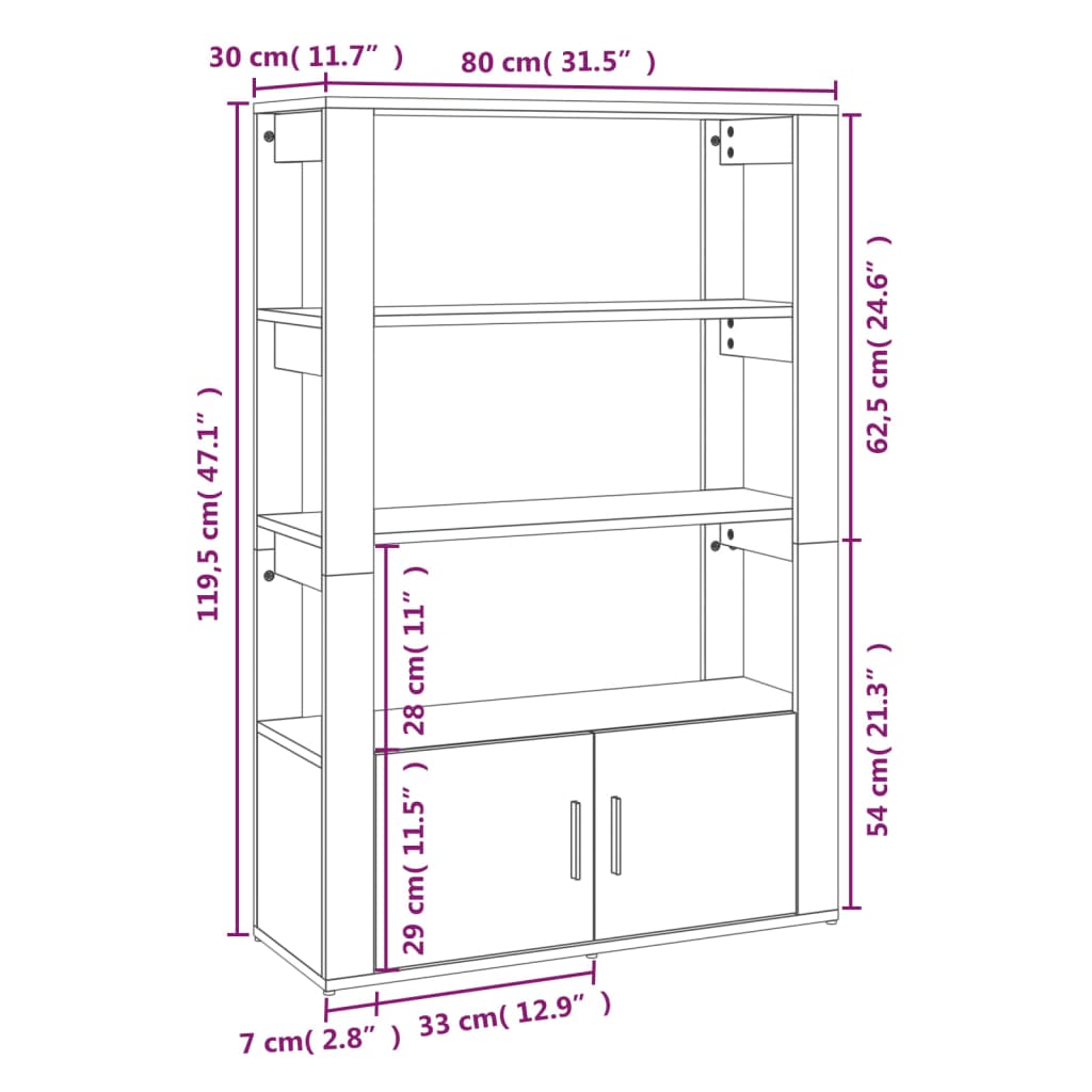 vidaXL kumode, melna, 80x30x119,5 cm, inženierijas koks