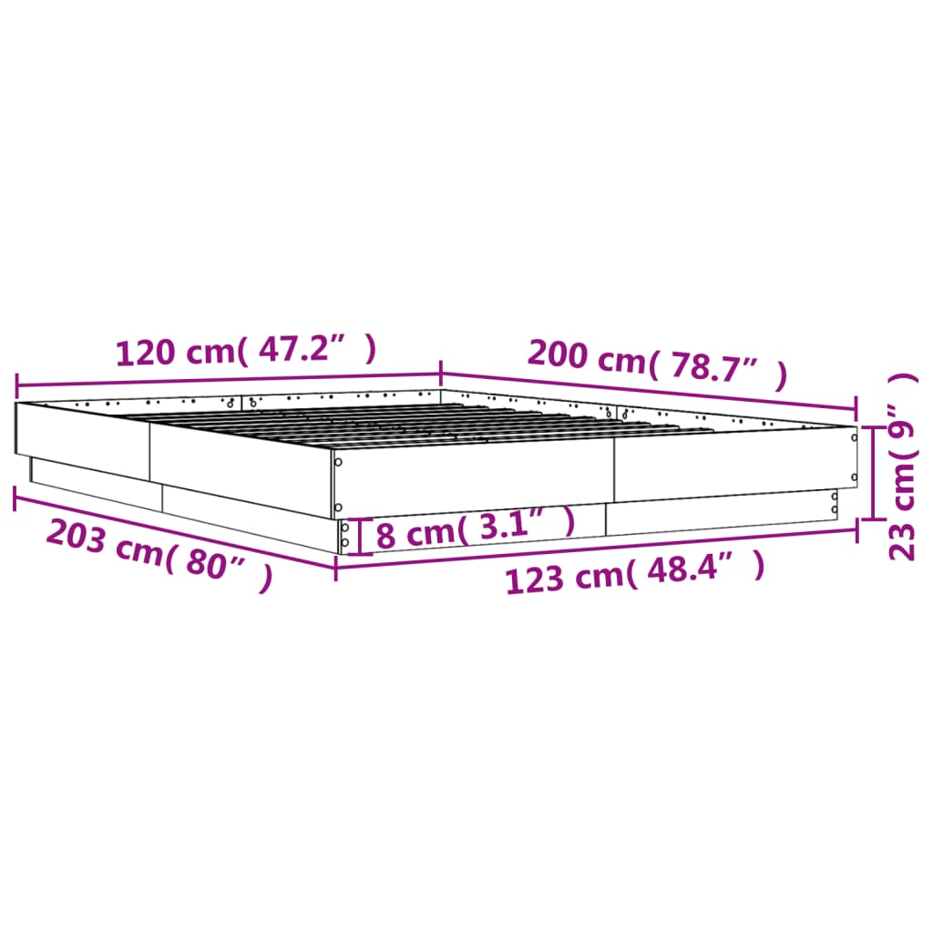 vidaXL gultas rāmis ar LED, ozolkoka krāsā, 120x200 cm