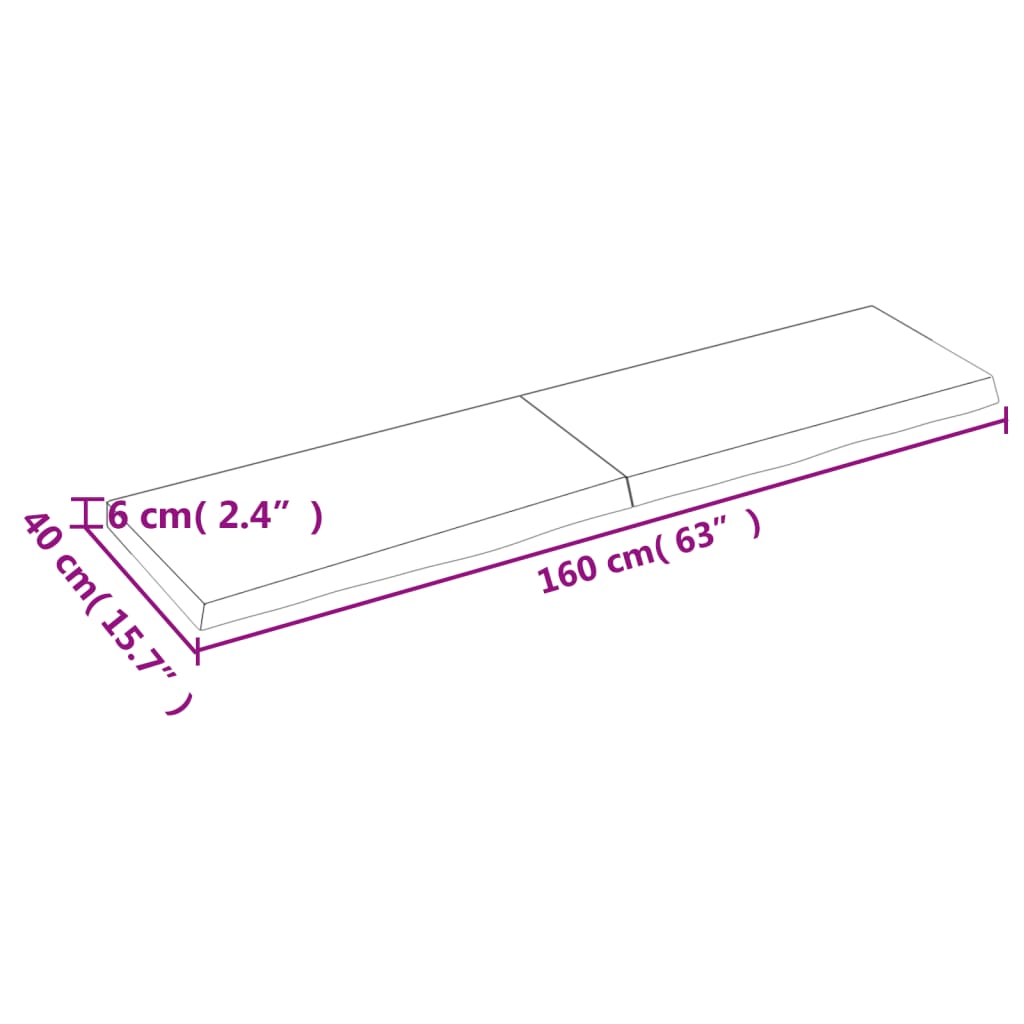 vidaXL galda virsma, 160x40x(2-6) cm, neapstrādāts ozola masīvkoks