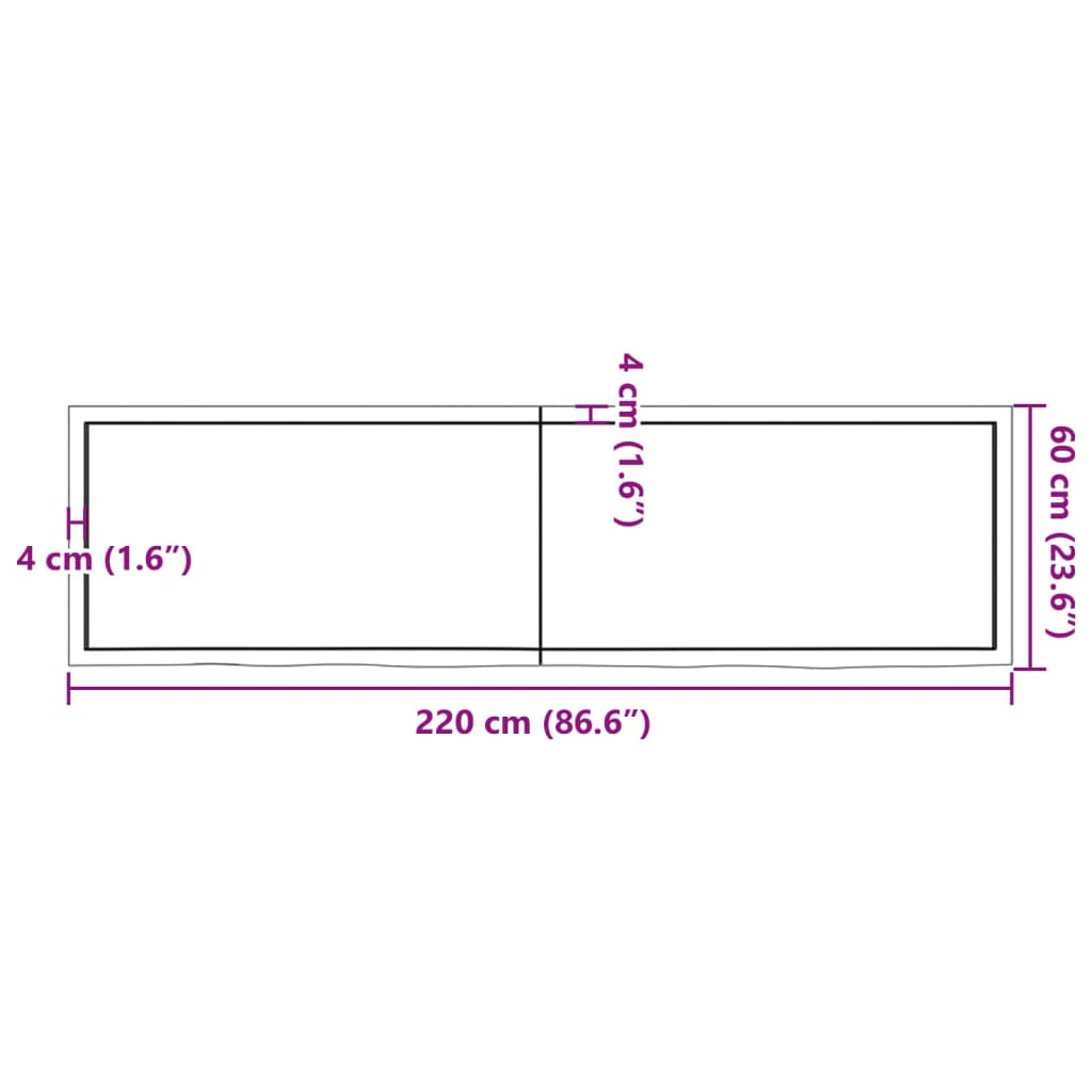 vidaXL galda virsma, tumši brūna, 220x60x(2-6) cm, ozola masīvkoks