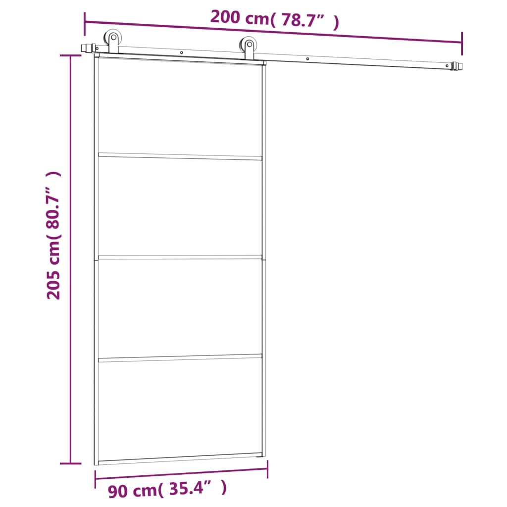 vidaXL bīdāmās durvis ar stiprinājumiem, stikls, alumīnijs, 90x205 cm