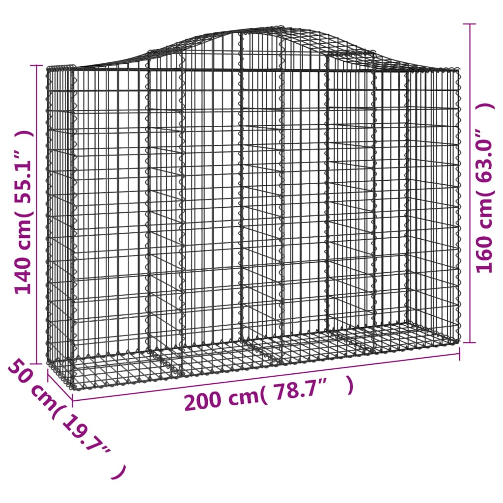 vidaXL arkveida gabiona grozi, 12gb., 200x50x140/160cm, cinkota dzelzs