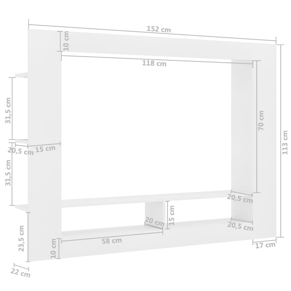 vidaXL TV skapītis, 152x22x113 cm, balta, inženierijas koks