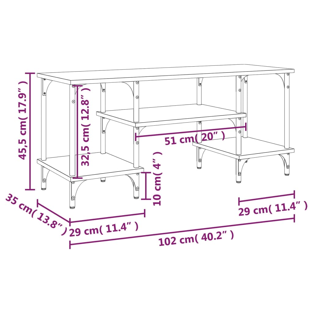 vidaXL TV skapītis, ozolkoka krāsa, 102x35,5x47,5cm, inženierijas koks