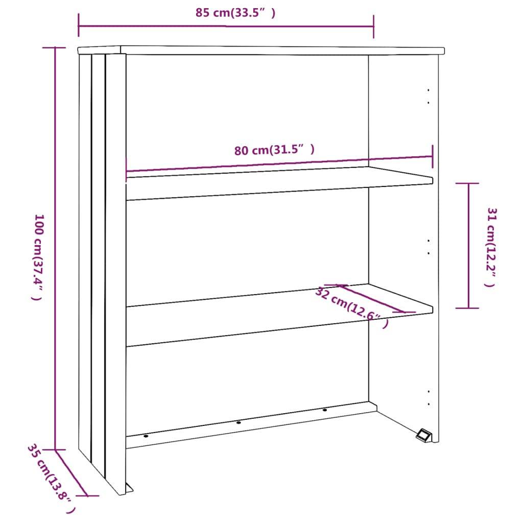 vidaXL skapja augšdaļa HAMAR, pelēka, 85x35x100 cm, priedes masīvkoks