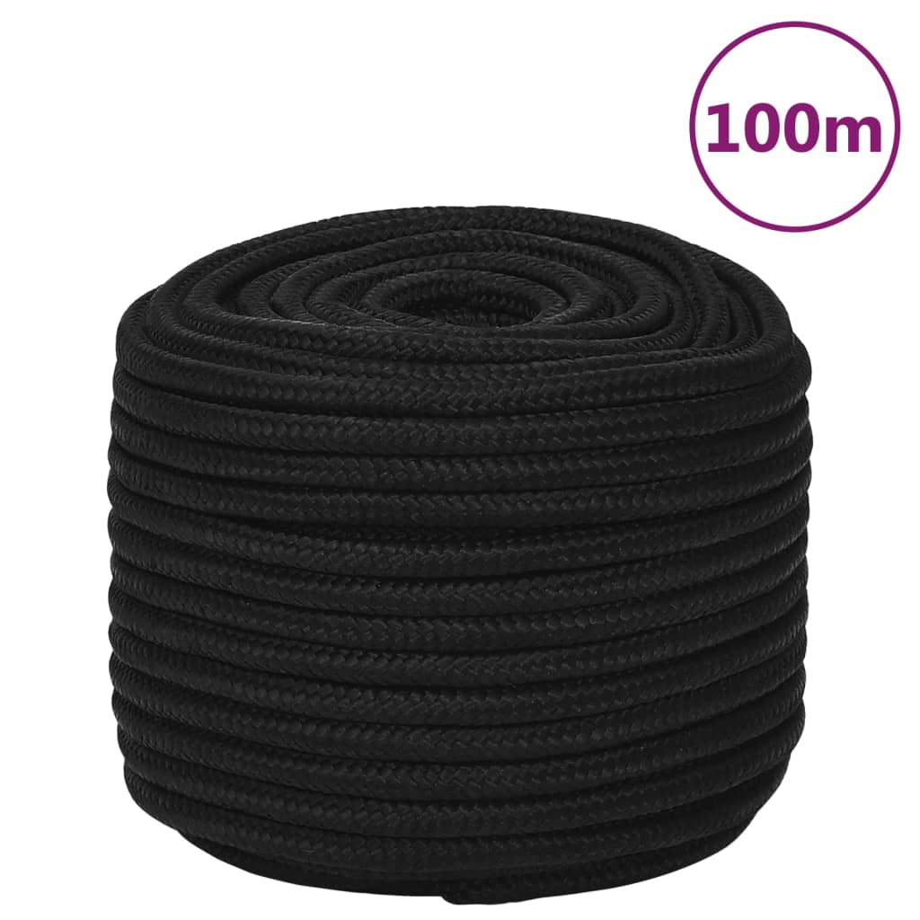 vidaXL darba virve, melna, 12 mm, 100 m, poliesters