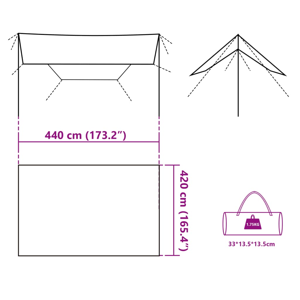 vidaXL kempinga tents, pelēka, oranža, 420x440 cm, ūdensizturīga