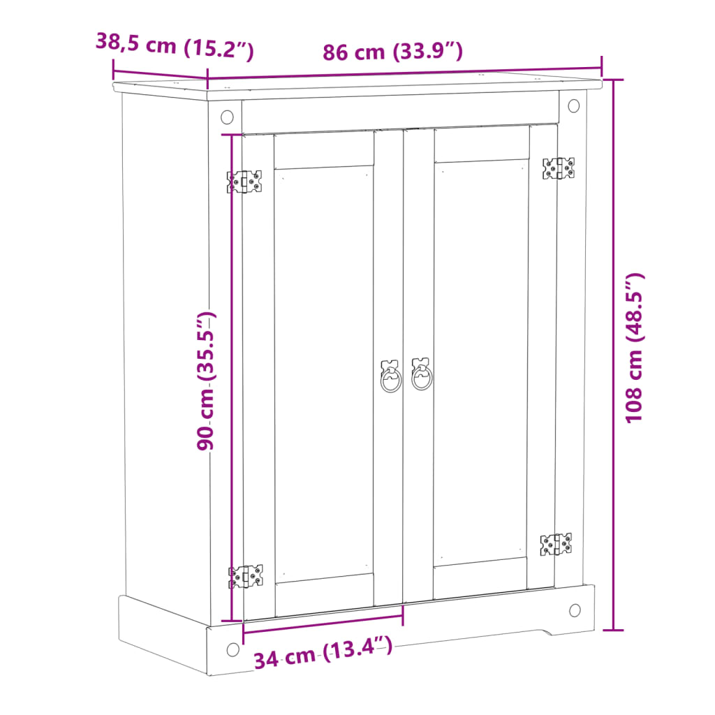 vidaXL apavu skapītis Corona, 86x38,5x108 cm, priedes masīvkoks