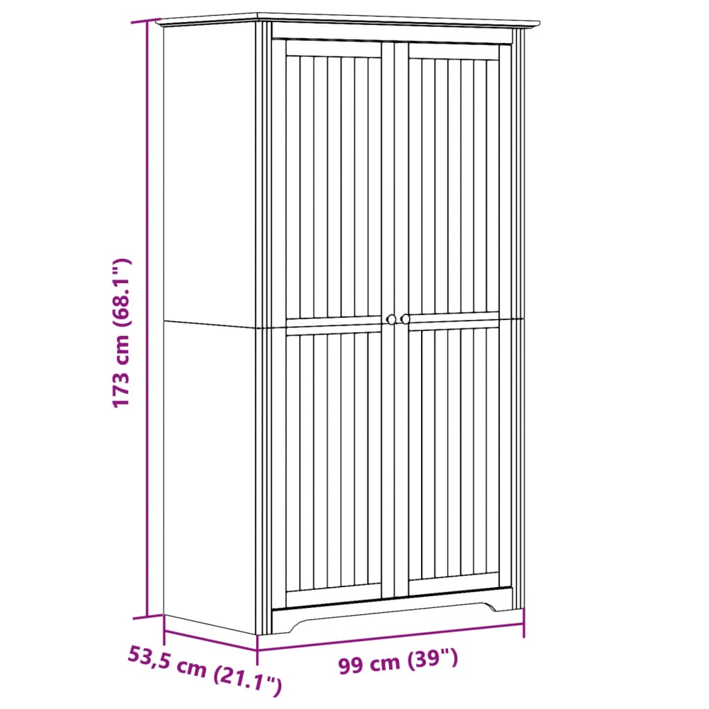 vidaXL skapis BODO, balts, 99x53,5x173 cm, priedes masīvkoks