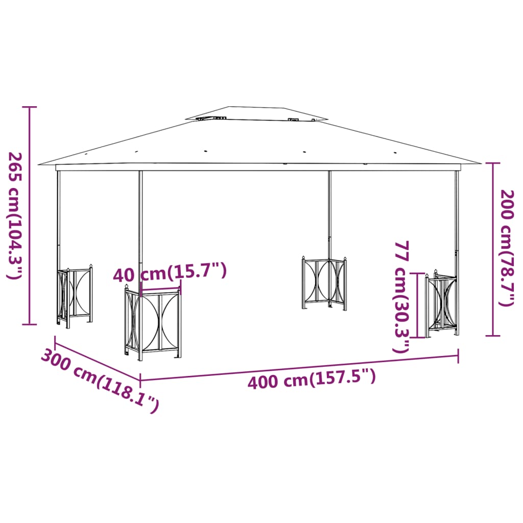 vidaXL nojume ar sānu sienām un dubultu jumtu, 3x4 m, antracītpelēka