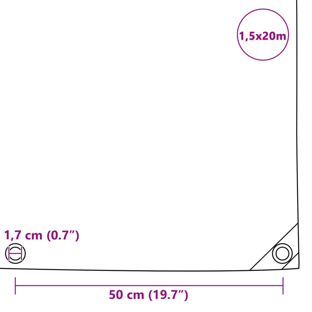 vidaXL brezenta pārklājs, 650 g/m², 1,5x20 m, pelēks