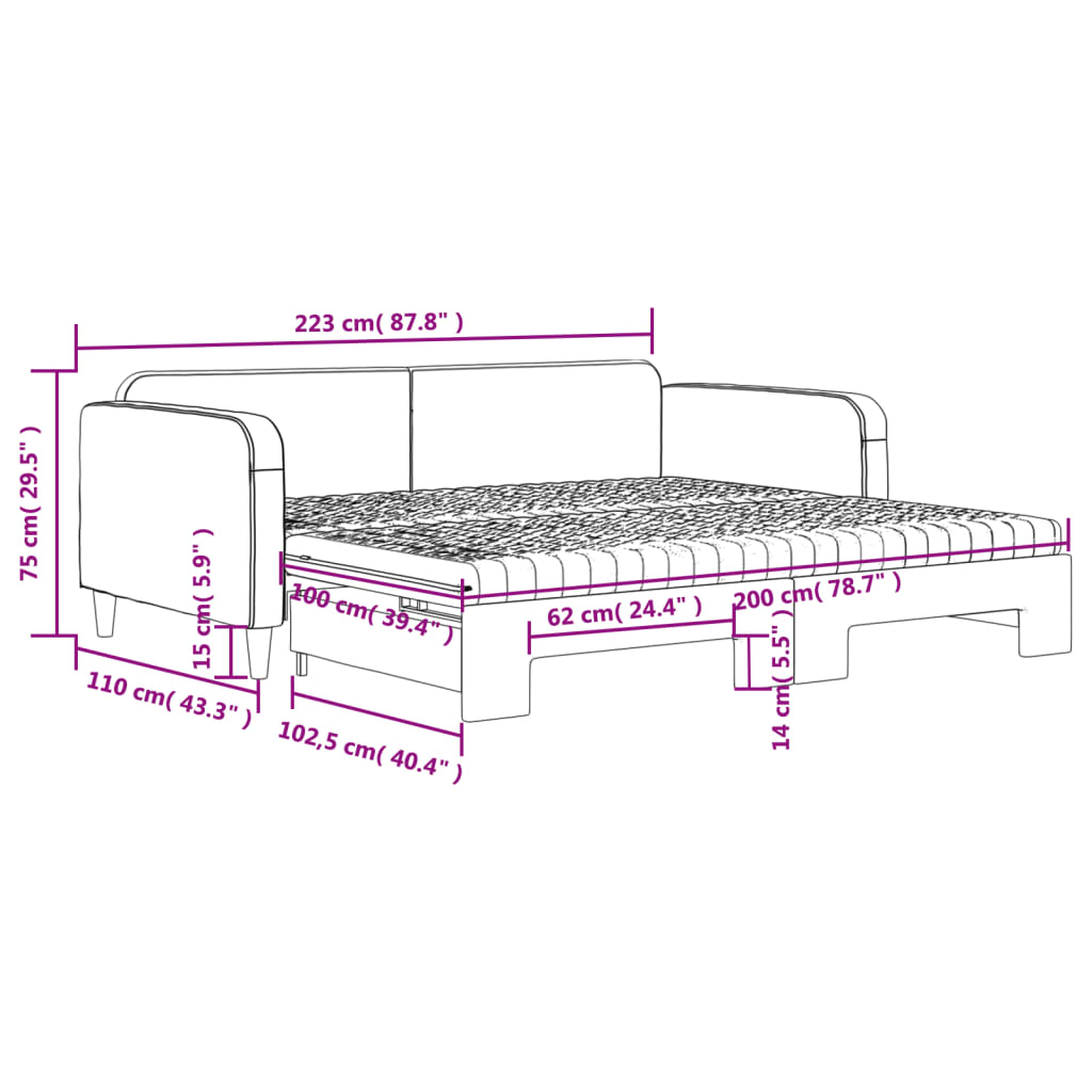 vidaXL dīvāngulta ar matraci, melns audums, 100x200 cm