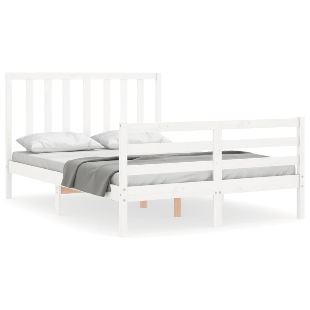 vidaXL gultas rāmis ar galvgali, 140x200 cm, masīvkoks, balts