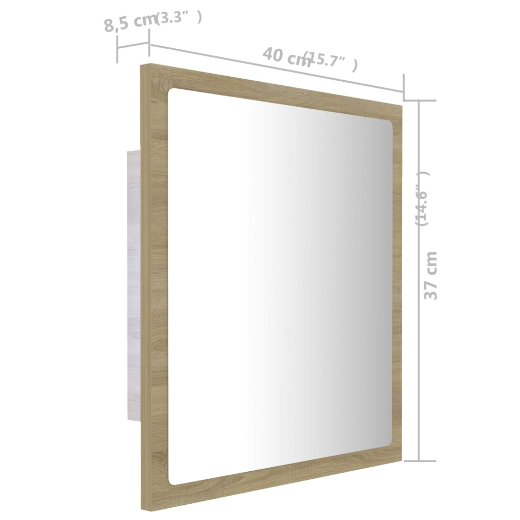 vidaXL vannasistabas spogulis, LED, ozolkoka krāsā, 40x8,5x37 cm