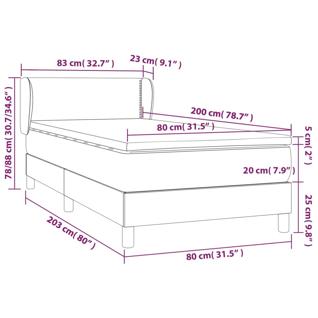 vidaXL atsperu gultas rāmis ar matraci, tumši brūna, 80x200 cm, audums