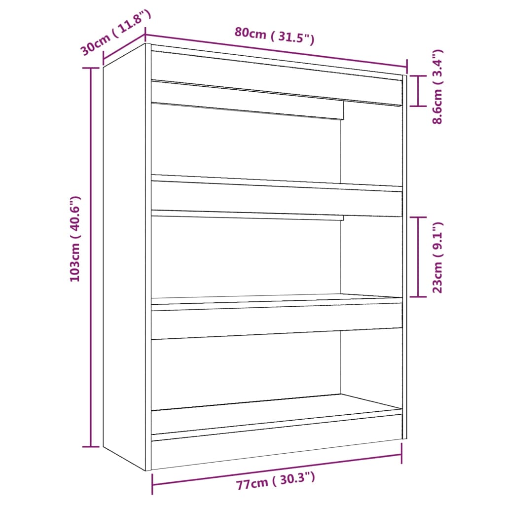 vidaXL grāmatu plaukts, 80x30x103 cm, betonpelēks, inženierijas koks