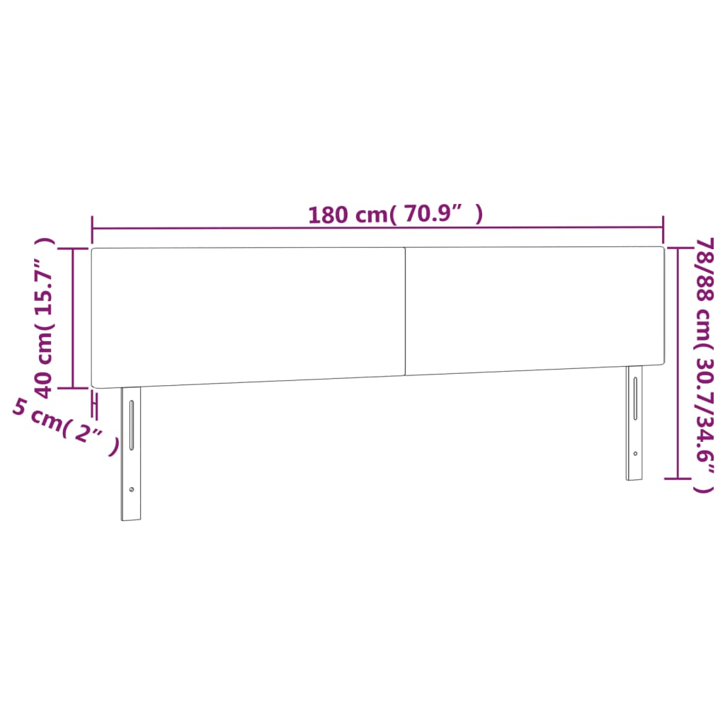 vidaXL gultas galvgalis ar LED, 180x5x78/88 cm, tumši zils samts