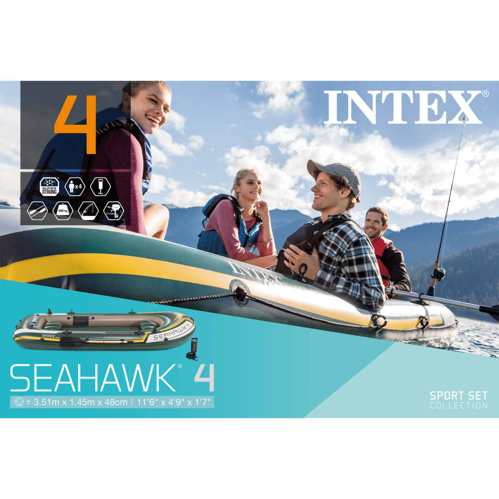 Intex piepūšamā laiva Seahawk 4, ar airiem un pumpi, 68351NP