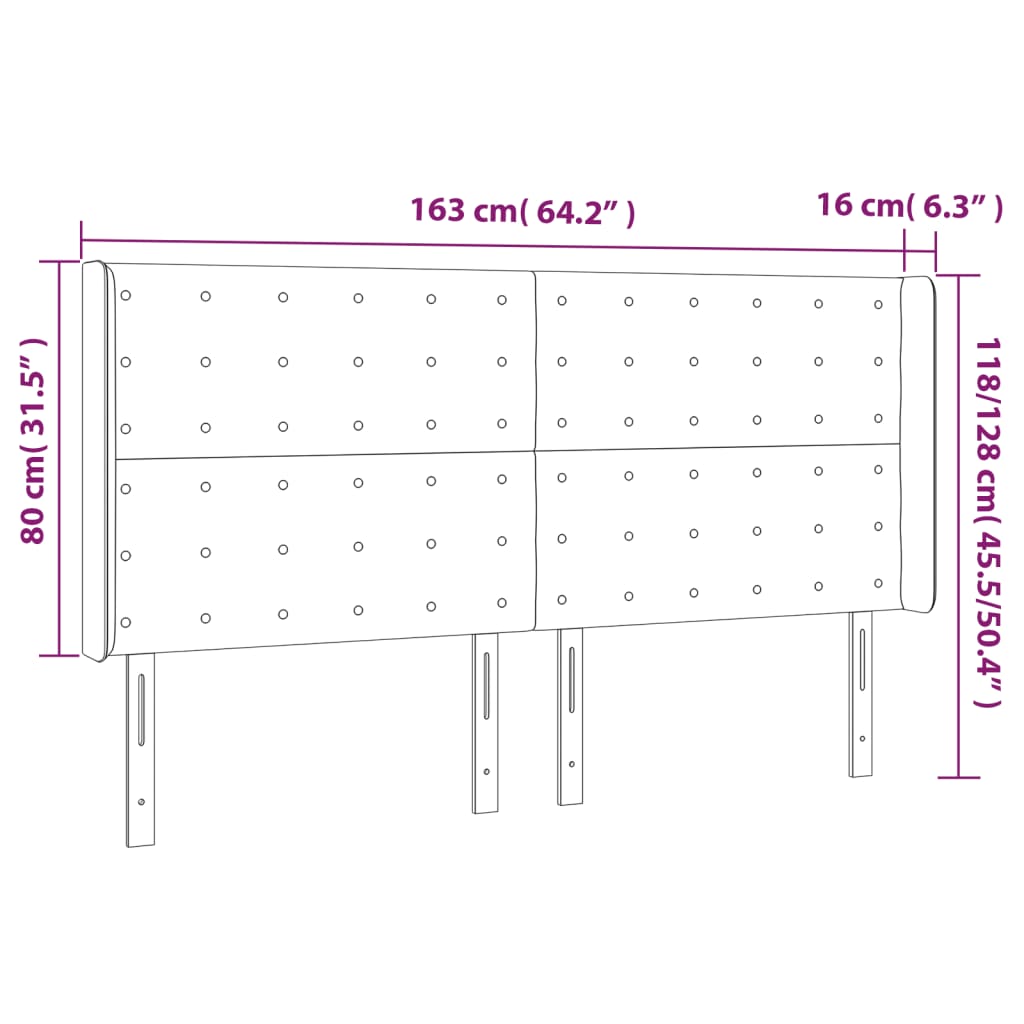 vidaXL gultas galvgalis ar LED, 163x16x118/128 cm, tumši pelēks samts