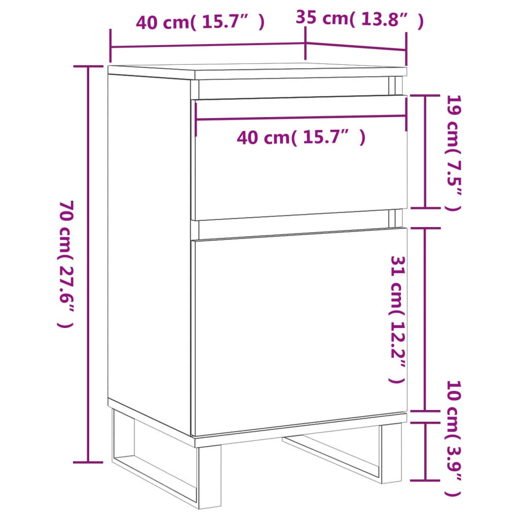 vidaXL kumode, pelēka ozolkoka, 40x35x70 cm, inženierijas koks