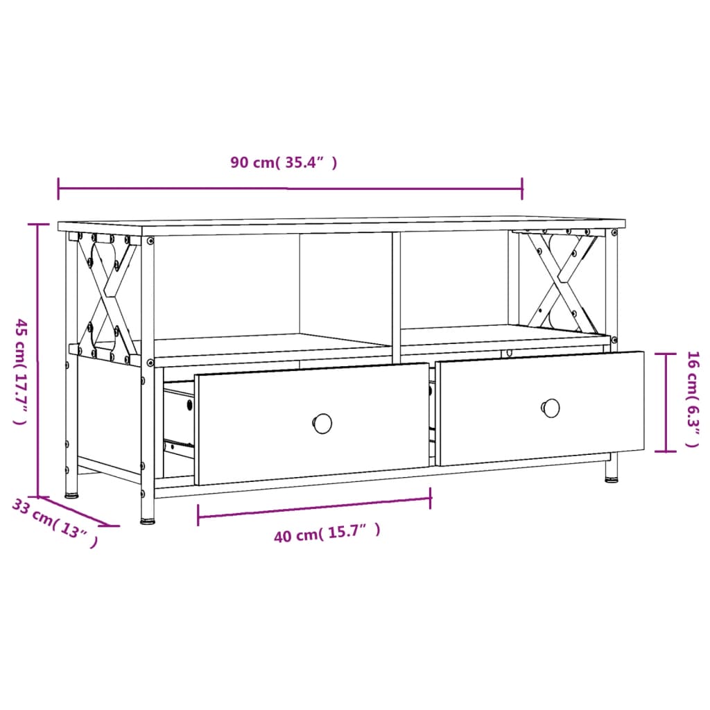 vidaXL TV skapītis, 90x33x45 cm, inženierijas koks, dzelzs, melns