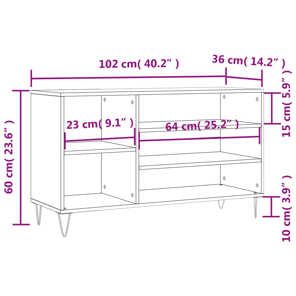 vidaXL apavu plaukts, balts, 102x36x60 cm, inženierijas koks