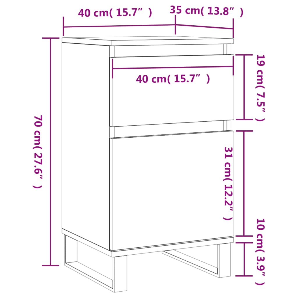 vidaXL kumodes, 2 gb., pelēka ozolkoka, 40x35x70 cm, inženierijas koks