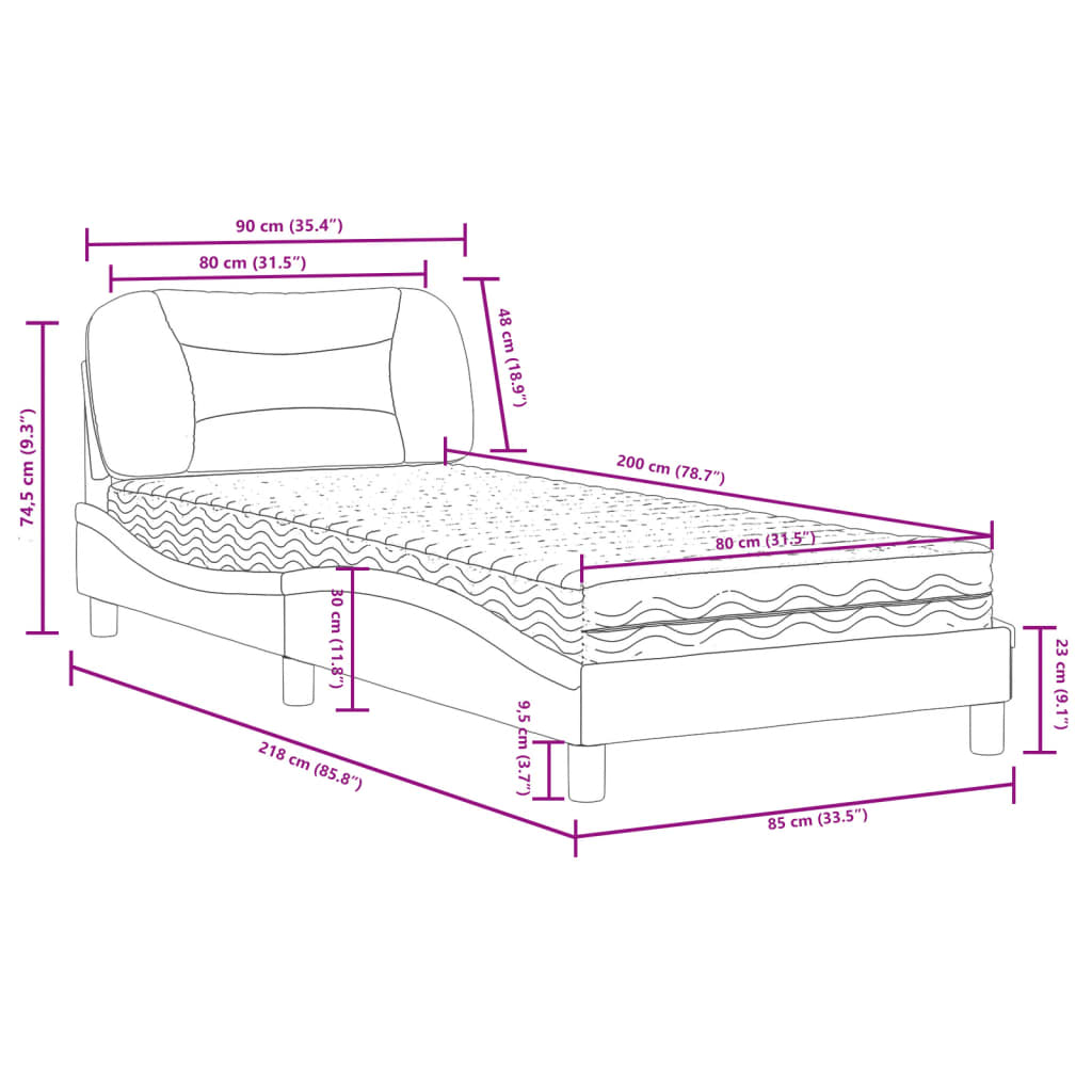 vidaXL gulta ar matraci, melna un balta, 80x200 cm, mākslīgā āda