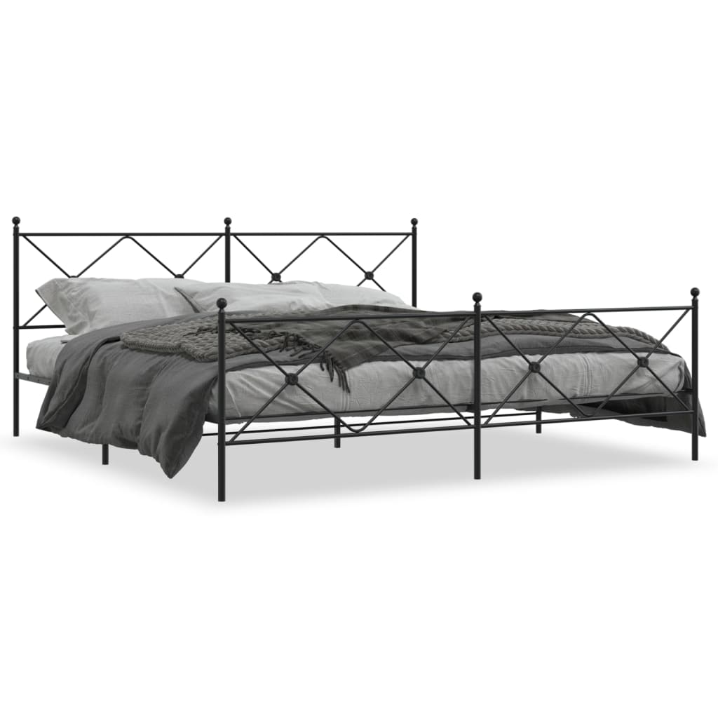 vidaXL gultas rāmis ar galvgali un kājgali, melns metāls, 193x203 cm