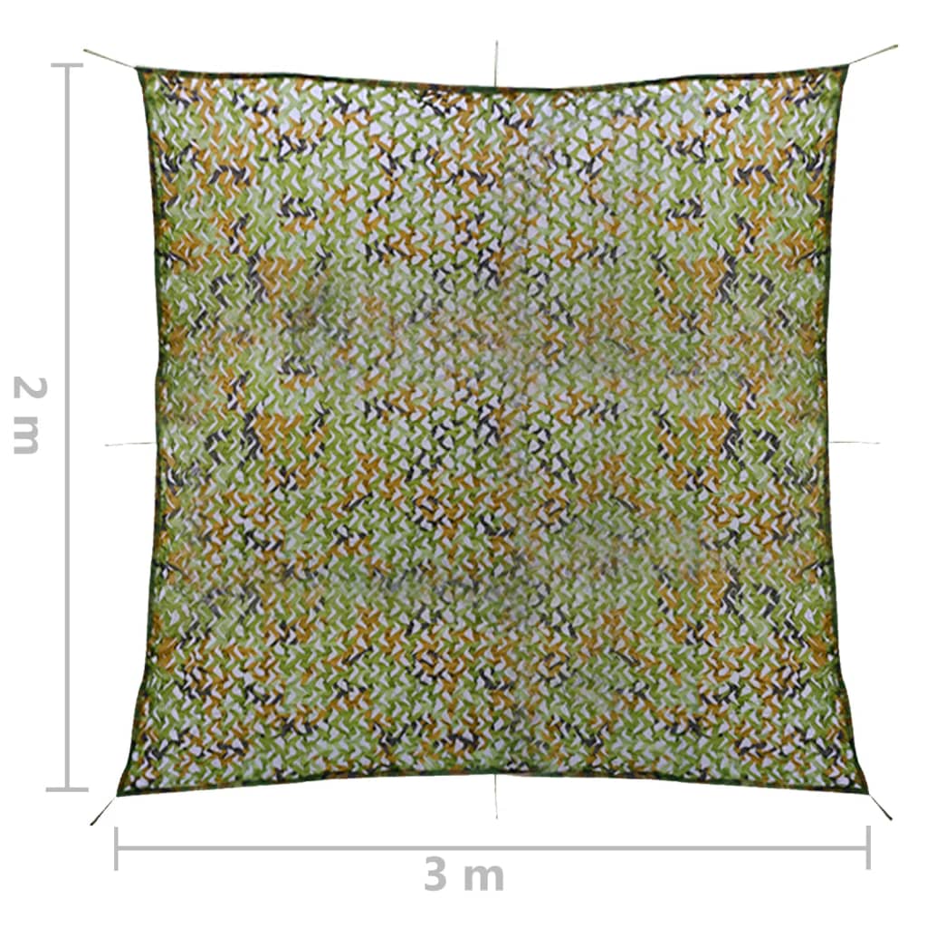 vidaXL kamuflāžas tīkls ar uzglabāšanas somu, 2x3 m, zaļš