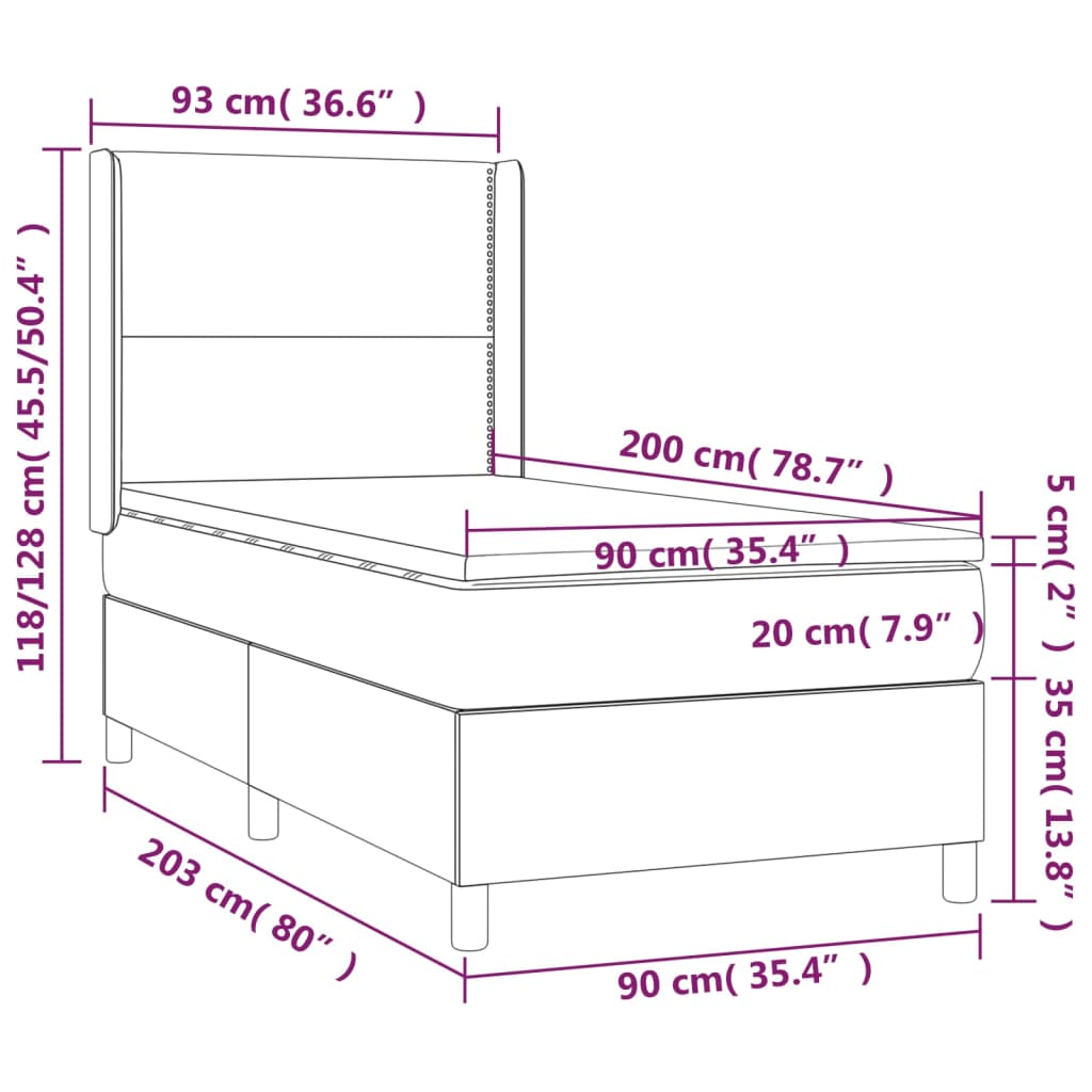 vidaXL atsperu gulta ar matraci, gaiši pelēka samts, 90x200 cm